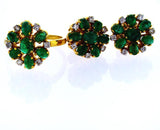 18k Yellow Gold Natural Diamond and Emerald Cabochon Necklace Jewelry Set