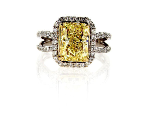 GIA Certified 3.72 CTW Natural Fancy Yellow Diamond Ring Radiant Cut White Gold
