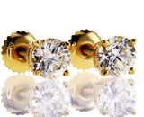 Yellow Gold Screw Back Natural Round Cut GIA Diamond Studs Earrings 2 CTW VVS1