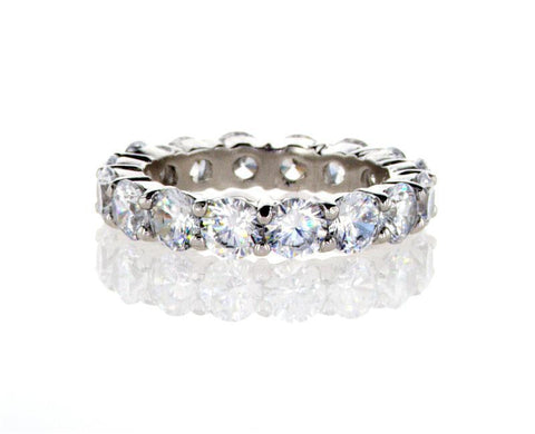 Stainless Steel Natural Round Cut Cubic Zirconia Ring Eternity Band 1.50 CTW