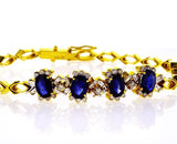 Classic 4 TCW Natural Blue Sapphires and Diamond Tennis Bracelet18K Yellow Gold