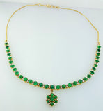 18k Yellow Gold Natural Diamond and Emerald Cabochon Necklace Jewelry Set