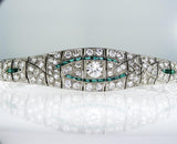 Rare Vintage Platinum Art Deco Diamond and Emerald Antique Bracelet 7.00 CTW