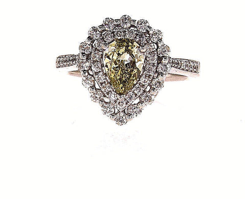 GIA Certified Rare Natural Fancy Color Pear Cut Chameleon Diamond Ring 1.51 CTW