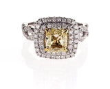 GIA Certified Cushion Fancy Yellow Diamond Ring 3 CTW White Gold VS2 $25,000