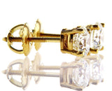 Yellow Gold Screw Back Natural Round Cut GIA Diamond Studs Earrings 2 CTW VVS1