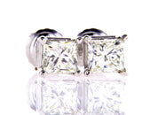 Certified 14k White Gold Princess Cut Diamond Studs Earrings 1 CT F-G Color VVS
