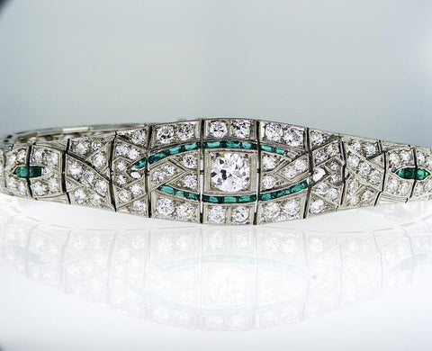 Art deco diamond and emerald bracelet Clearance