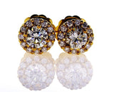 Natural Round Cut Halo Stud Diamond Earrings 14k Yellow Gold 2.20 ct Screw Back
