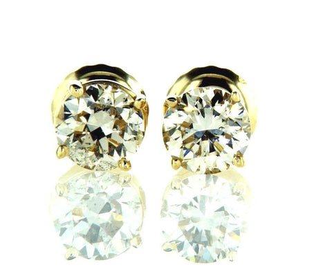 Yellow Gold Screw Back Natural Round Cut Diamond Studs Earrings 1.04 CTW