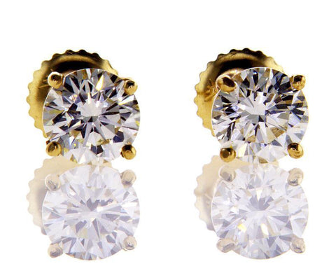 14K Yellow Gold Screw Back Natural Round Cut Diamond Studs Earrings 1.25 CTW