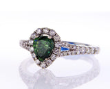 GIA Natural Fancy Vivid Green Pear Cut Diamond Engagement Ring 1.36 CTW SI2 14k