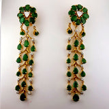 Certified 14k Yellow Gold Natural Diamond and Emerald Chandelier Earrings