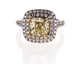 GIA Certified Cushion FANCY YELLOW DIAMOND RING VS2 4 CTW
