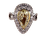 GIA Certified Light Yellow PEAR Shape Cut 14k Gold Diamond Engagement Ring VVS1