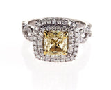 GIA Certified Cushion Fancy Yellow Diamond Ring 3 CTW White Gold VS2 $25,000