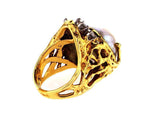 Vintage Estate 14K Gold Genuine Mother Pearl & Round Cut Diamond Ring 1 CTW