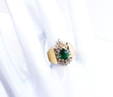 14K Yellow Gold Estate Diamond and Emerald Engagement Ring
