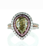 Rare Natural Fancy Green Pear Cut 18k Gold Diamond Ring GIA Certified 3.40 CTW