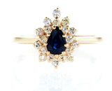 Blue Sapphire Diamond Ring Natural Pear Cut 14k Yellow Gold GAL Certified