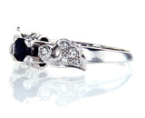Diamond and Blue Sapphire Natural Round 14k White Gold Engagement Ring 0.60 CTW
