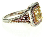 4CT Natural Fancy Yellow Pink Color Diamond Ring 18K GIA Certified Cushion Cut