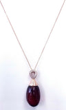 14K Rose Gold Necklace 15CT Natural AMBER with Real Mosquito & Diamond 16' inch