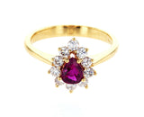 Red Ruby Diamond Engagement Ring Pear Cut 1.25 CT Certified 18k Yellow Gold