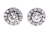 2CT Diamond Earrings Halo14K White Gold Natural Round Cut GIA Certified