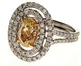 3 CT Natural Fancy Yellow Color VS1 Diamond Ring GIA Certified Oval Cut 18k Gold