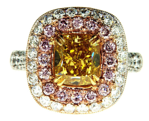 Beautiful 5CT Diamond Ring Natural Fancy Intense Yellow Pink Color GIA Certified