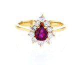 Red Ruby Diamond Engagement Ring Pear Cut 1.25 CT Certified 18k Yellow Gold