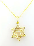 14k Yellow Gold Star of David Hebrew Necklace 0.32 CT Real Diamonds 18" Inch