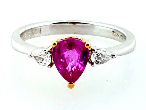 14k Lady's Pear Shape Cut Pink Color Sapphire Diamond Ring 1 CT Retail $2800