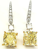 8 CT Drop Earrings Natural Yellow Color Diamonds Pair Cushion Cut GIA Certified