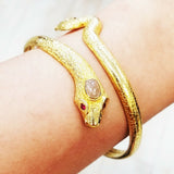 Diamond Bracelet Gold Serpent with Ruby Eyes Rare Vintage Estate 18k Solid Gold