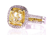 3.50 CT Natural Fancy Yellow Color Diamond Ring VS1 Cushion Cut GIA Certified