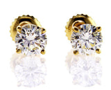 1.5 CT VVS2 Diamond Studs Earrings Yellow Gold Screw Back Natural Round Cut GIA