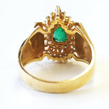 Estate Ring Natural Green Color Emerald Diamonds 14K Yellow Gold Pear Cut