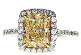 Diamond Ring 3.72 CT VVS1 Radiant Cut Natural Fancy Yellow Color GIA Certified