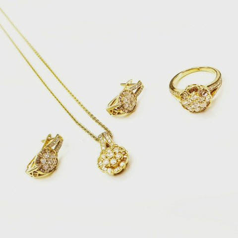 3.05 CTW Diamond Jewelry Set Natural 18k Yellow Gold Earrings, Necklace and Ring