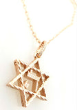 Star of David Hebrew Israeli Necklace Real Diamonds 18" Inch 14k Rose Gold