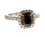 3CT Diamond Ring Natural Brown Color 18K White Gold GIA Certified Cushion Cut