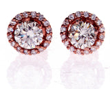1 CT Diamond Studs Earrings 14K Rose Gold  GIA Certified Natural Round Cut