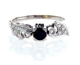 Diamond and Blue Sapphire Natural Round 14k White Gold Engagement Ring 0.60 CTW