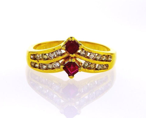 Red Ruby and Diamond Ring 0.50 CTW  Natural 14k Yellow Gold Vintage Women's