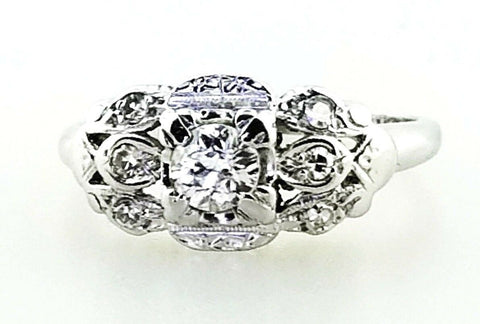 Antique Diamond Ring 14k White Gold Natural Round Cut Women's 0.75 CTW Size 6