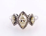 1CT Diamond Ring Fancy Yellow Color Marquise Cut 3 Stones 14K Gold Size 6