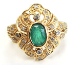 Women's Necklace Earrings Ring Set 14K Yellow Gold Natural Emerald Diamonds