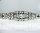 7.00 CT Rare Vintage Platinum Art Deco Natural Diamond Emerald Antique Bracelet